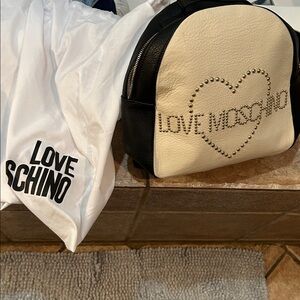 Leather Love Moschino Black and Cream Backpack